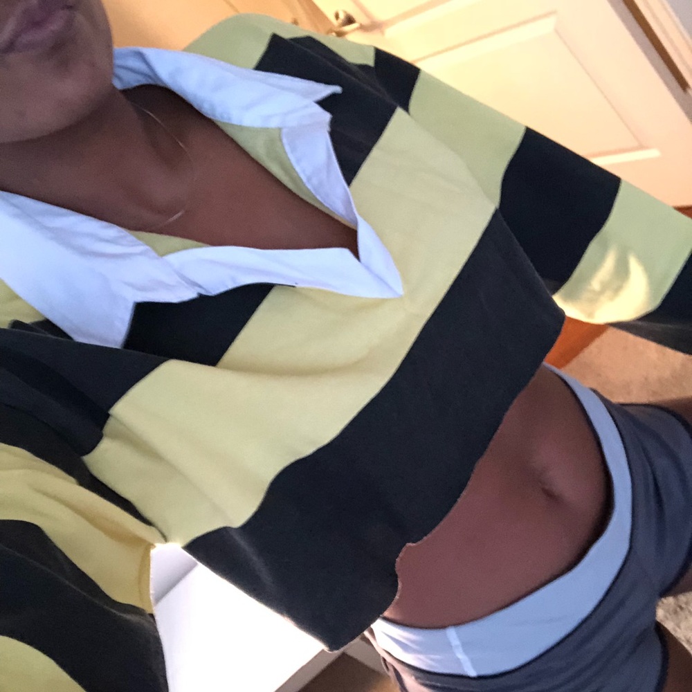 Black and Yellow Rugby Cutoff Crop Top